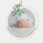 Eerste Kerstmis als Ouders Foto Waterverf Keramisch Ornament (Achterkant)