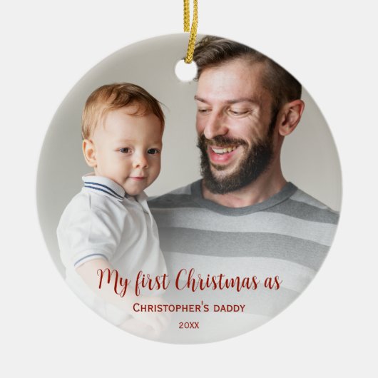 Eerste Kerstmis als pa Full Photo Faded Keramisch Ornament (Voorkant)