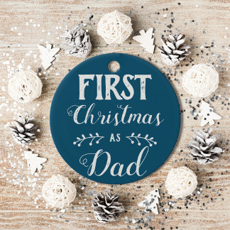 Eerste Kerstmis als pap blauw met baby's foto Keramisch Ornament