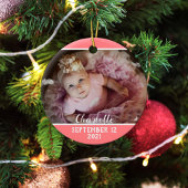 Eerste Kerstmis als pap roze met baby's foto Keramisch Ornament