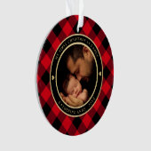 Eerste Kerstmis als pap Rustic Red Pset Foto Ornament (voorkant)