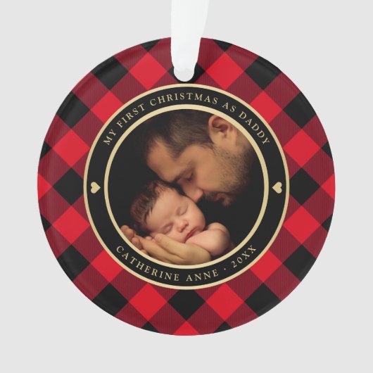 Eerste Kerstmis als pap Rustic Red Pset Foto Ornament (voorkant)
