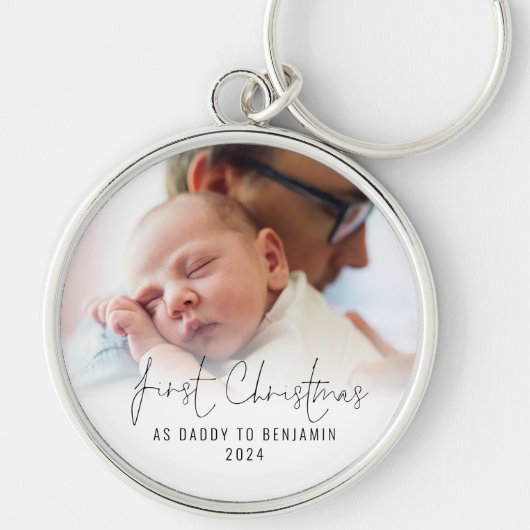 Eerste Kerstmis als papa Naam Fotobedekking Sleutelhanger (Voorkant)