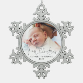 Eerste Kerstmis als papa Naam Fotobedekking Tin Sneeuwvlok Ornament