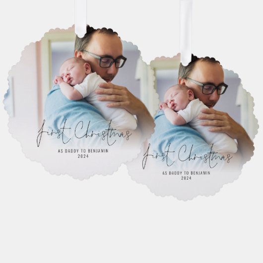 Eerste Kerstmis als papa Naam Jaar Foto Ornament Kaart (Voorkant / Achterkant)
