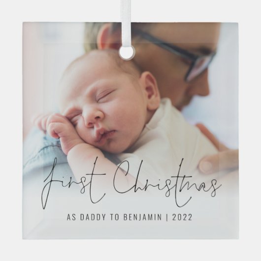Eerste Kerstmis als Pappa Fotobedekking Glas Ornament (Voorkant)