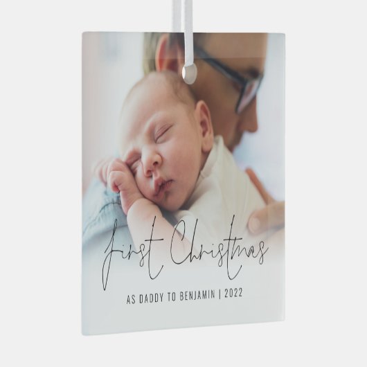 Eerste Kerstmis als Pappa Fotobedekking Glas Ornament (Voorkant Rechts)