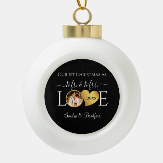 Eerste Kerstmis als Pas getrouwd Holiday Keramische Bal Ornament (Voorkant)