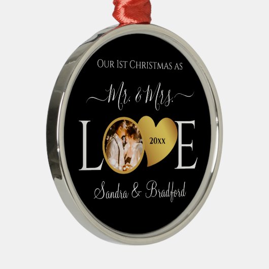 Eerste Kerstmis als Pas getrouwd Holiday Metalen Ornament (Rechts)