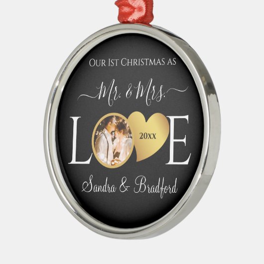 Eerste Kerstmis als Pas getrouwd Holiday Metalen Ornament (Links)