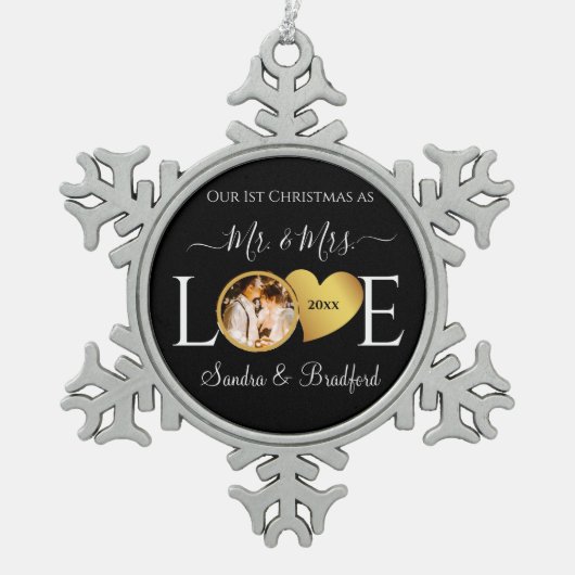 Eerste Kerstmis als Pas getrouwd Holiday Tin Sneeuwvlok Ornament (Voorkant)