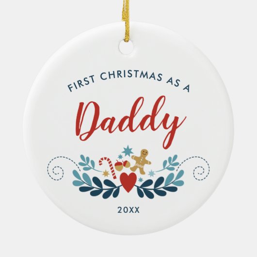 Eerste Kerstmis als persoonlijke kerstman-kunst Keramisch Ornament (Achterkant)