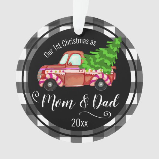Eerste Kerstmis als Red Truck van mama en papa Ornament (voorkant)