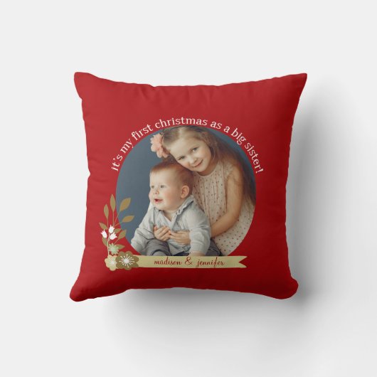 Eerste Kerstmis als speciale foto/naam van Big Sis Kussen (Achterkant)