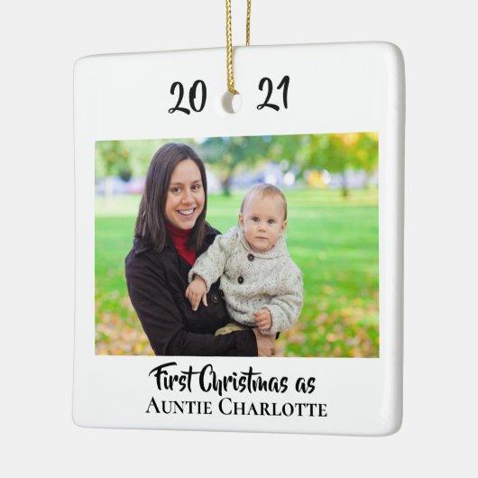 Eerste Kerstmis als tante 2 Foto 2 klinkt eenvoudi Keramisch Ornament (Links)