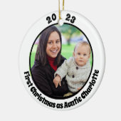 Eerste Kerstmis als tante 2 Foto Moderne Typografi Keramisch Ornament (Links)