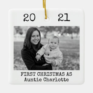 Eerste Kerstmis als tante Black en White Simple Ce Keramisch Ornament