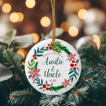 Eerste Kerstmis als tante en oom  Keramisch Ornament<br><div class="desc">Viel de nieuwe tante en oom met deze mooie waterverf bloemlepel met groene,  rode en blauwgroen kerstbloemen en bladeren - pas het gewoon aan met het jaar of klik op "pas verder" om meer tekst toe te voegen,  de achtergrondkleur te wijzigen of een foto toe te voegen.</div>
