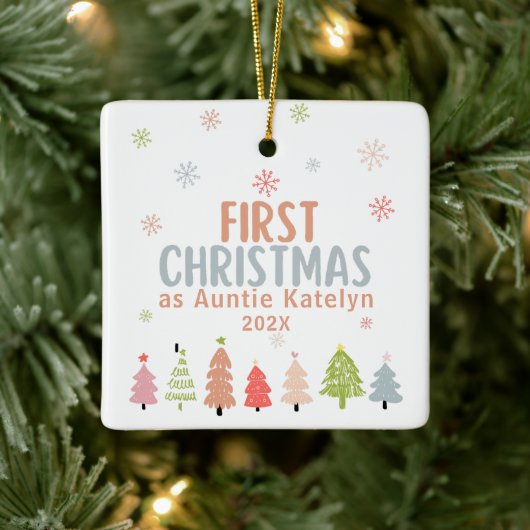 Eerste Kerstmis als tante, foto, gepersonaliseerd Keramisch Ornament (Boom)