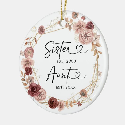 Eerste Kerstmis als tante Geometric Boho Floral Gi Keramisch Ornament (Links)