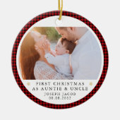 Eerste Kerstmis als Tante & Oom Foto Plaid Keramisch Ornament (Voorkant)