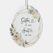 Eerste Kerstmis als tante White Floral Geometric Keramisch Ornament (Rechts)