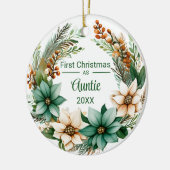 Eerste Kerstmis als tante Witte Groene Poinsettias Keramisch Ornament (Links)
