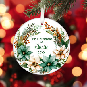 Eerste Kerstmis als tante Witte Groene Poinsettias Keramisch Ornament