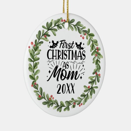 Eerste Kerstmis als Waterverf Wreate Keramisch Ornament (Rechts)