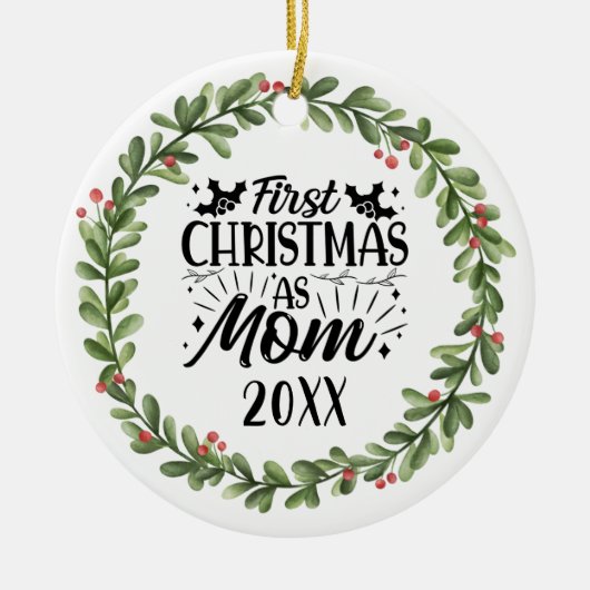 Eerste Kerstmis als Waterverf Wreate Keramisch Ornament (Voorkant)