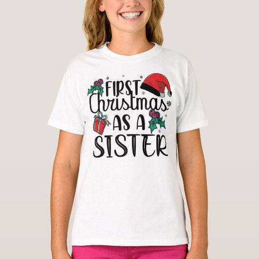 Eerste Kerstmis als zuster die kerstmis afstemt T-shirt (Voorkant)