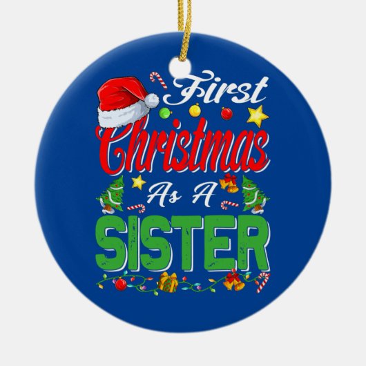 Eerste Kerstmis als zuster Santa Hat Pajama-kerstm Keramisch Ornament (Voorkant)