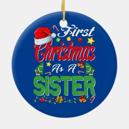 Eerste Kerstmis als zuster Santa Hat Pajama-kerstm Keramisch Ornament (Achterkant)