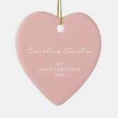 Eerste Kerstmis baby 2022 Persoonlijk Roze Keramisch Ornament (Rechts)
