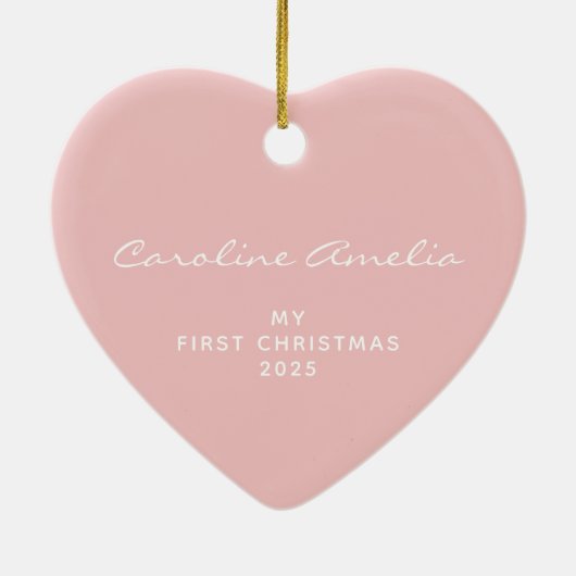 Eerste Kerstmis baby 2022 Persoonlijk Roze Keramisch Ornament (Achterkant)