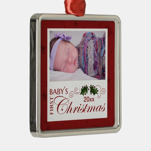 Eerste Kerstmis baby - Aangepaste foto/Jaar Metalen Ornament (Rechts)