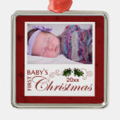 Eerste Kerstmis baby - Aangepaste foto/Jaar Metalen Ornament (Voorkant)