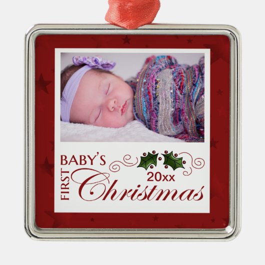 Eerste Kerstmis baby - Aangepaste foto/Jaar Metalen Ornament (Voorkant)
