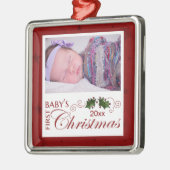 Eerste Kerstmis baby - Aangepaste foto/Jaar Metalen Ornament (Links)