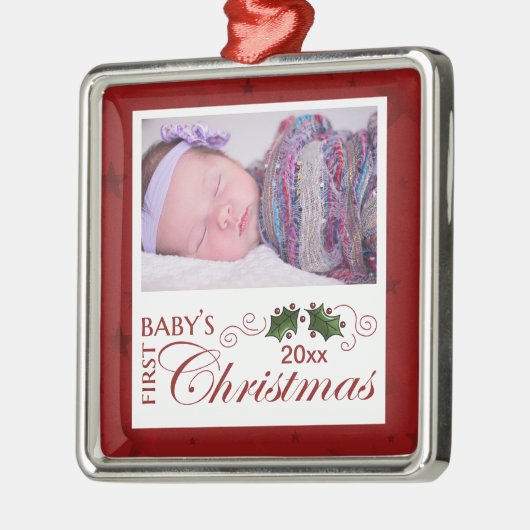 Eerste Kerstmis baby - Aangepaste foto/Jaar Metalen Ornament (Links)