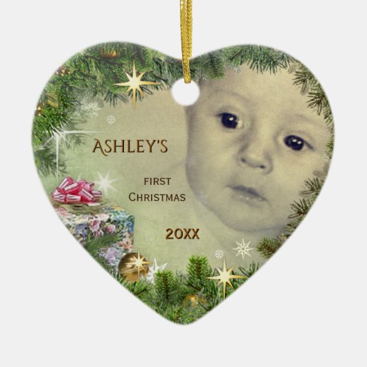 Eerste Kerstmis baby (aanpasbaar) Keramisch Ornament (Voorkant)