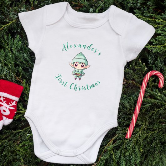 Eerste Kerstmis Baby Boy Elf gepersonaliseerd Romper