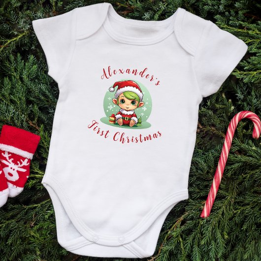 Eerste Kerstmis Baby Boy Elf gepersonaliseerd Romper