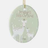 Eerste Kerstmis baby - Cute Deer - Green Keramisch Ornament (Rechts)