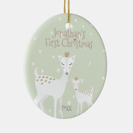 Eerste Kerstmis baby - Cute Deer - Green Keramisch Ornament (Rechts)