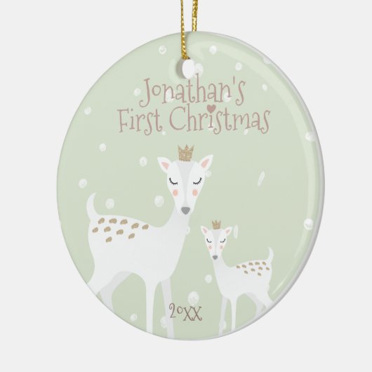 Eerste Kerstmis baby - Cute Deer - Green Keramisch Ornament (Links)