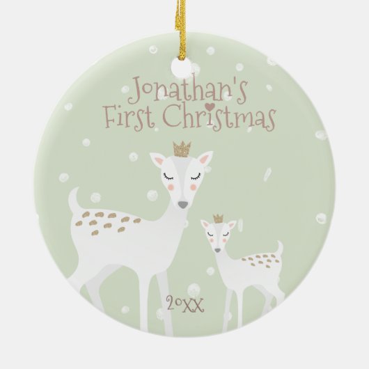 Eerste Kerstmis baby - Cute Deer - Green Keramisch Ornament (Achterkant)