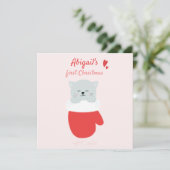 Eerste Kerstmis baby - Cute Kitten in een Mitten Feestdagenkaart (Staand voorkant)