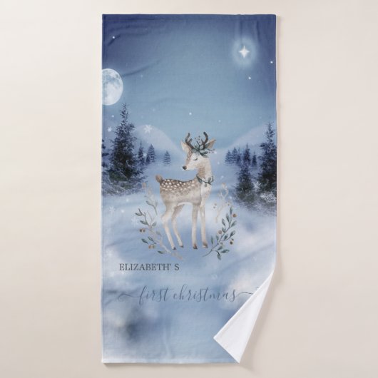 Eerste Kerstmis, Baby Deer, Winterlandschap Bad Handdoek (Badhanddoek)