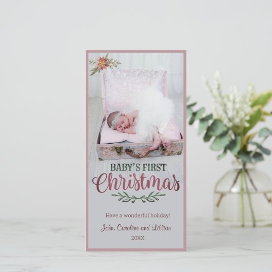 Eerste Kerstmis baby - Foto Feestdagenkaart (Staand voorkant)
